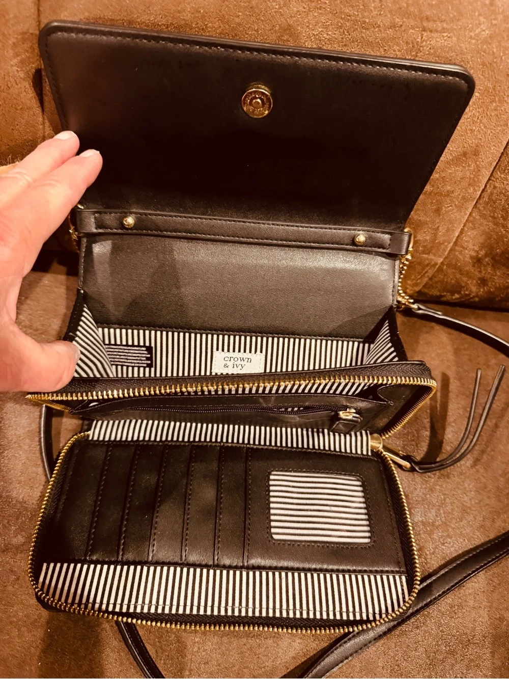 crown & ivy Black Crossbody with Red Bow Accent